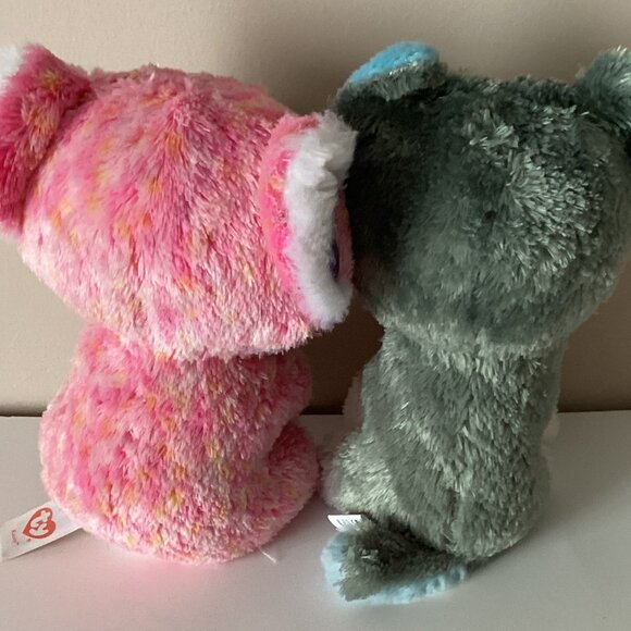 2 Kids Ty Beanie Boo Soft Toys Stuffed Animals Pink Koala & The Husky Dog - Picture 2 of 4